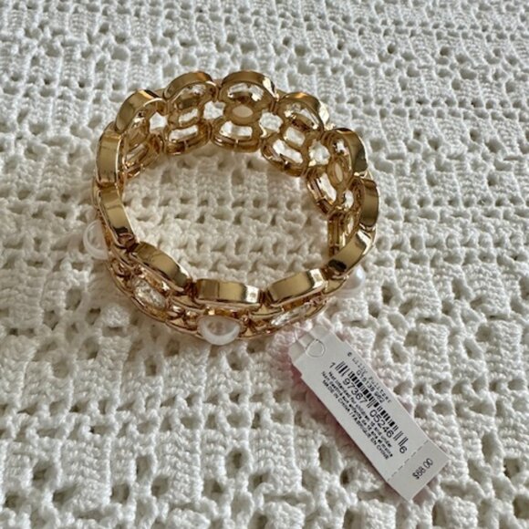 NWT Lilly Pulitzer Pink Palms Cuff Stretch Bracelet Gold - Picture 5 of 5